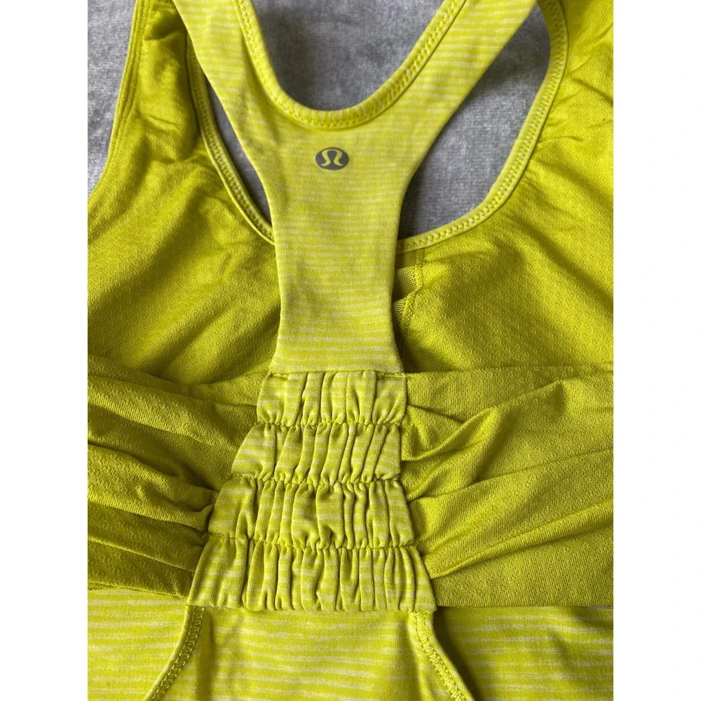 Lululemon Lime Green Striped Racerback Tank Top with Built-in‎ Bra Cutout Back